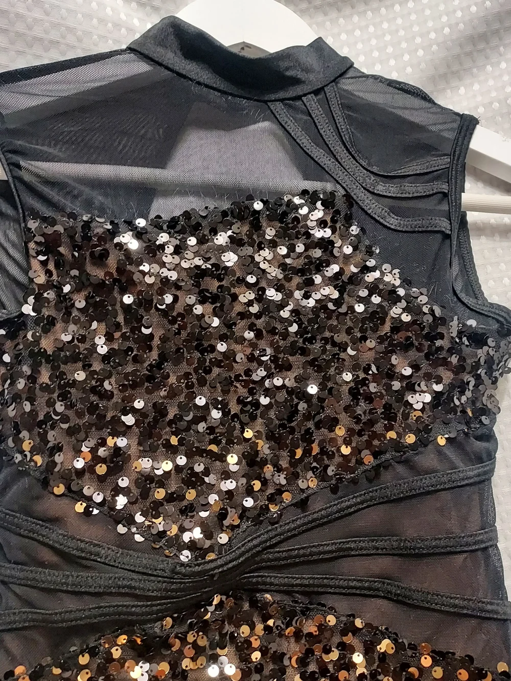 Girls Black and Gold Sequin One-Piece Bodysuit